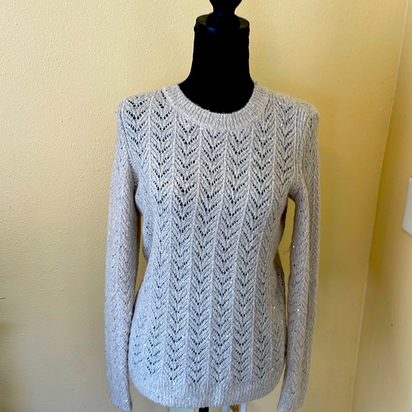 TALBOTS crème/silver size XS like new open knit pullover sweater acrylics/nylon - Picture 1 of 5